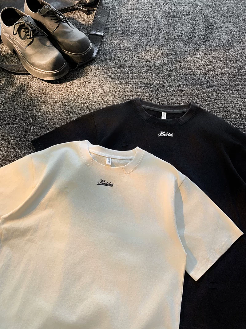 Áo thun cổ tròn tay ngắn kiểu Mỹ dành cho nam và nữ, áo thun cotton nguyên chất thêu chữ mùa hè, áo thun cơ bản phong cách cặp đôi thời trang, cá tính.