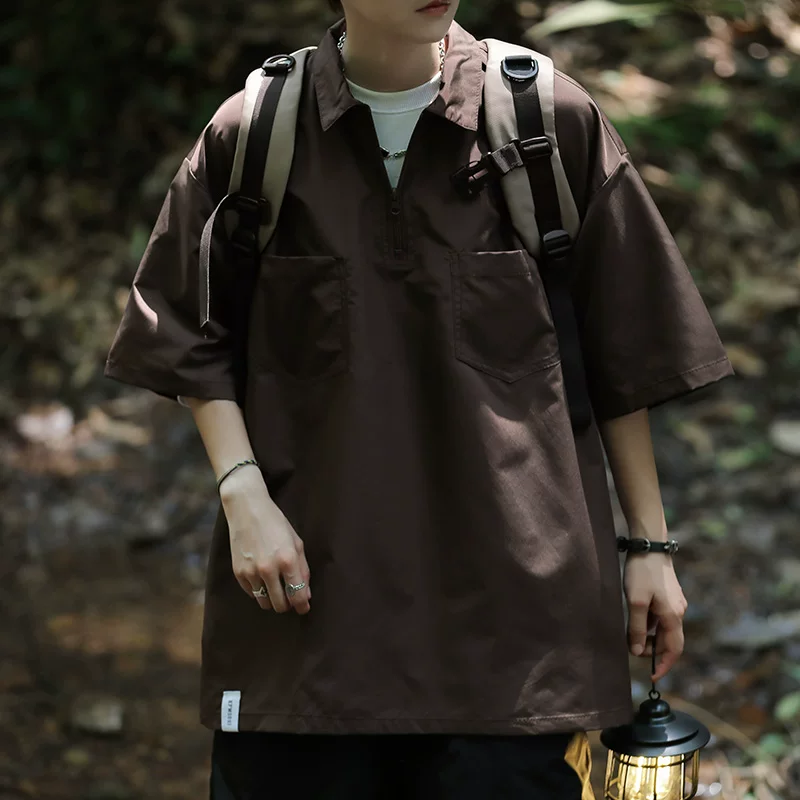 Áo polo kiểu Nhật dành cho nam, áo thun mùa hè tay ngắn chất liệu lụa đá, kiểu dáng đa năng, thời trang, thương hiệu nổi tiếng, kiểu dáng rộng rãi.