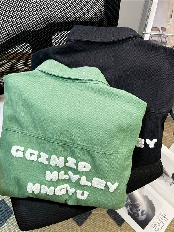 Áo khoác denim thêu gradient thiết kế theo phong cách Hồng Kông áo đôi mùa xuân thu áo khoác công sở thương hiệu hợp thời trang dành cho nam giới