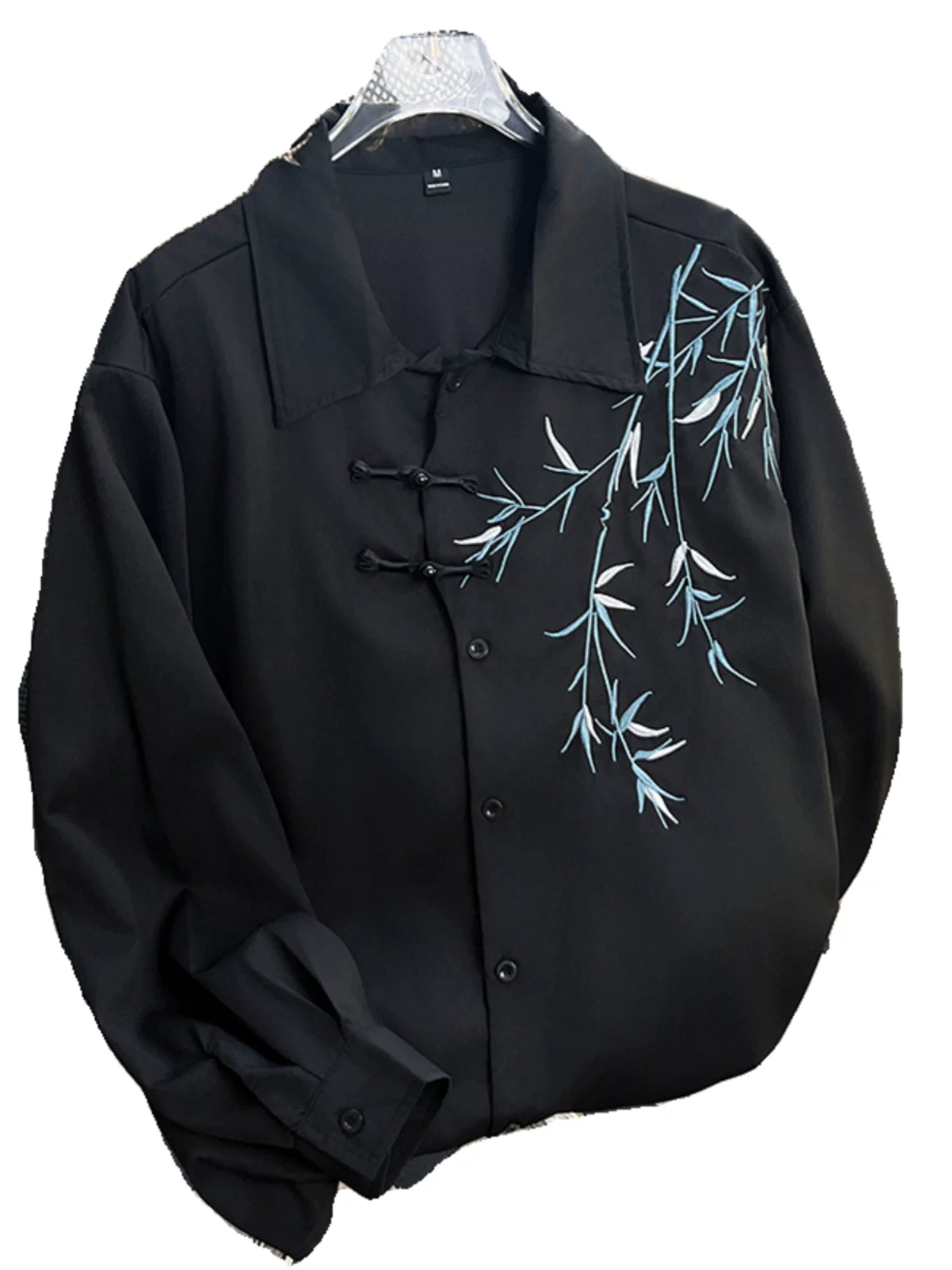 Áo sơ mi thêu tre phong cách Trung Quốc mới, bộ đồ mùa hè kiểu Đường có áo sơ mi dài tay cài nút, áo khoác Hanfu thời thượng dành cho nam.