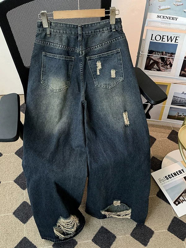 Quần jean rách nam cao cấp, quần công sở thiết kế phá cách phong cách Mỹ mùa hè, quần ống rộng dáng thẳng túi lớn thời thượng.