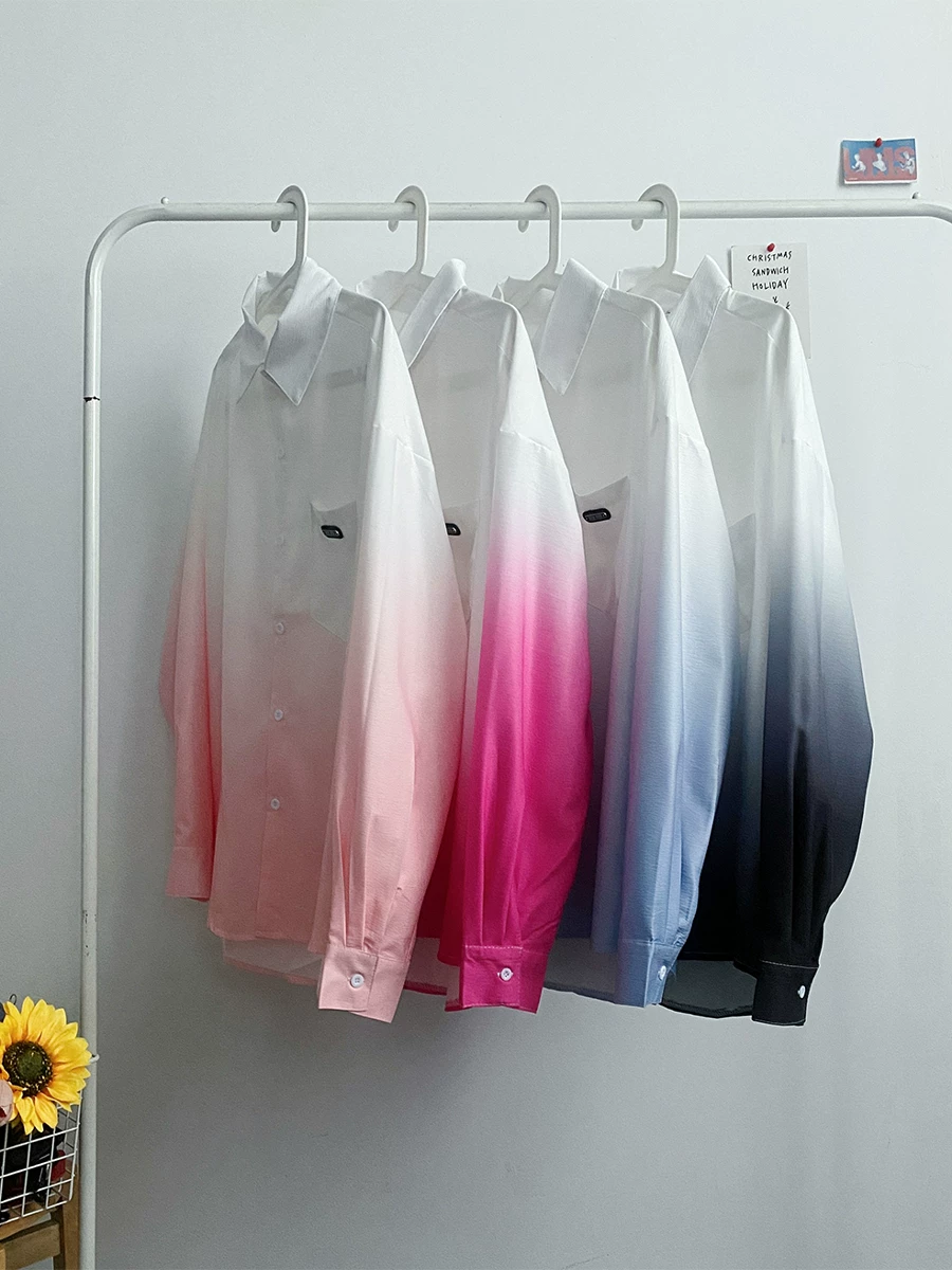 Áo sơ mi nam tay dài thiết kế phối màu Xuân Thu 2025, áo khoác mỏng cặp đôi phong cách Mỹ thời thượng, dáng rộng.