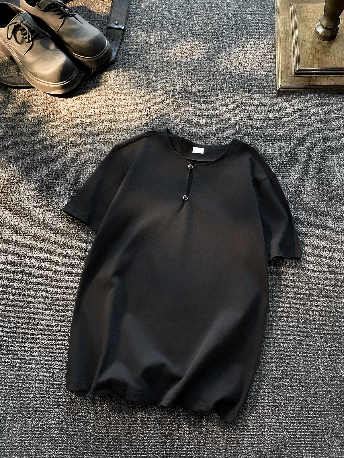 Áo thun nam cổ Henry kiểu Mỹ, tay ngắn, dáng rộng mùa hè, chất liệu cotton nguyên chất, cổ tròn, thương hiệu thời trang, chất liệu dày dặn, cảm giác cao cấp.