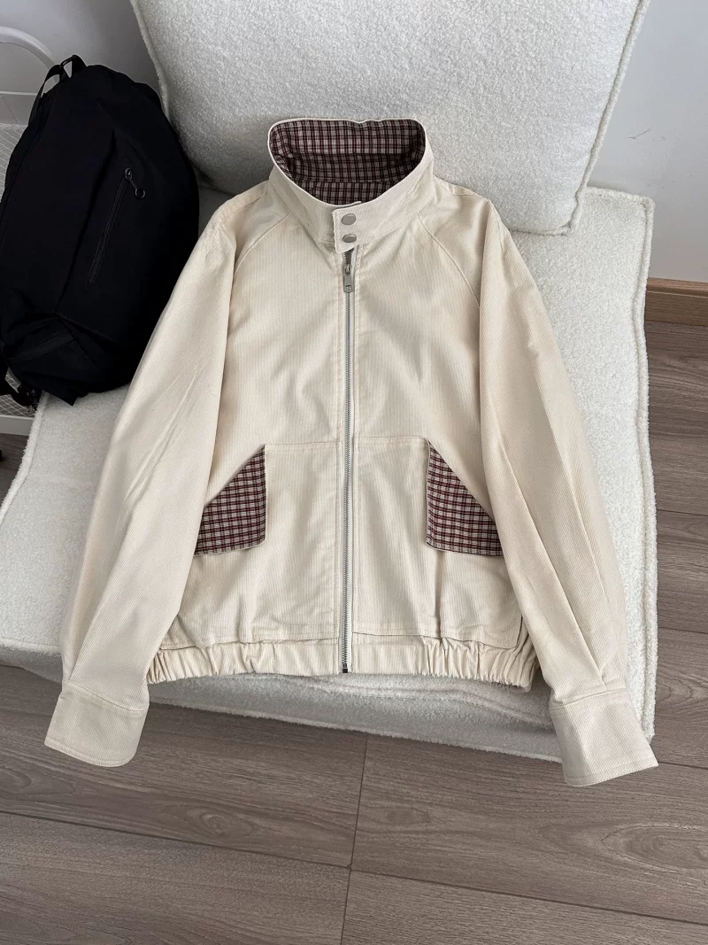 Áo khoác cổ điển kiểu Mỹ dành cho nam và nữ, áo khoác kẻ caro phối vải mùa xuân thu, áo khoác công sở dáng rộng thời trang, cá tính.