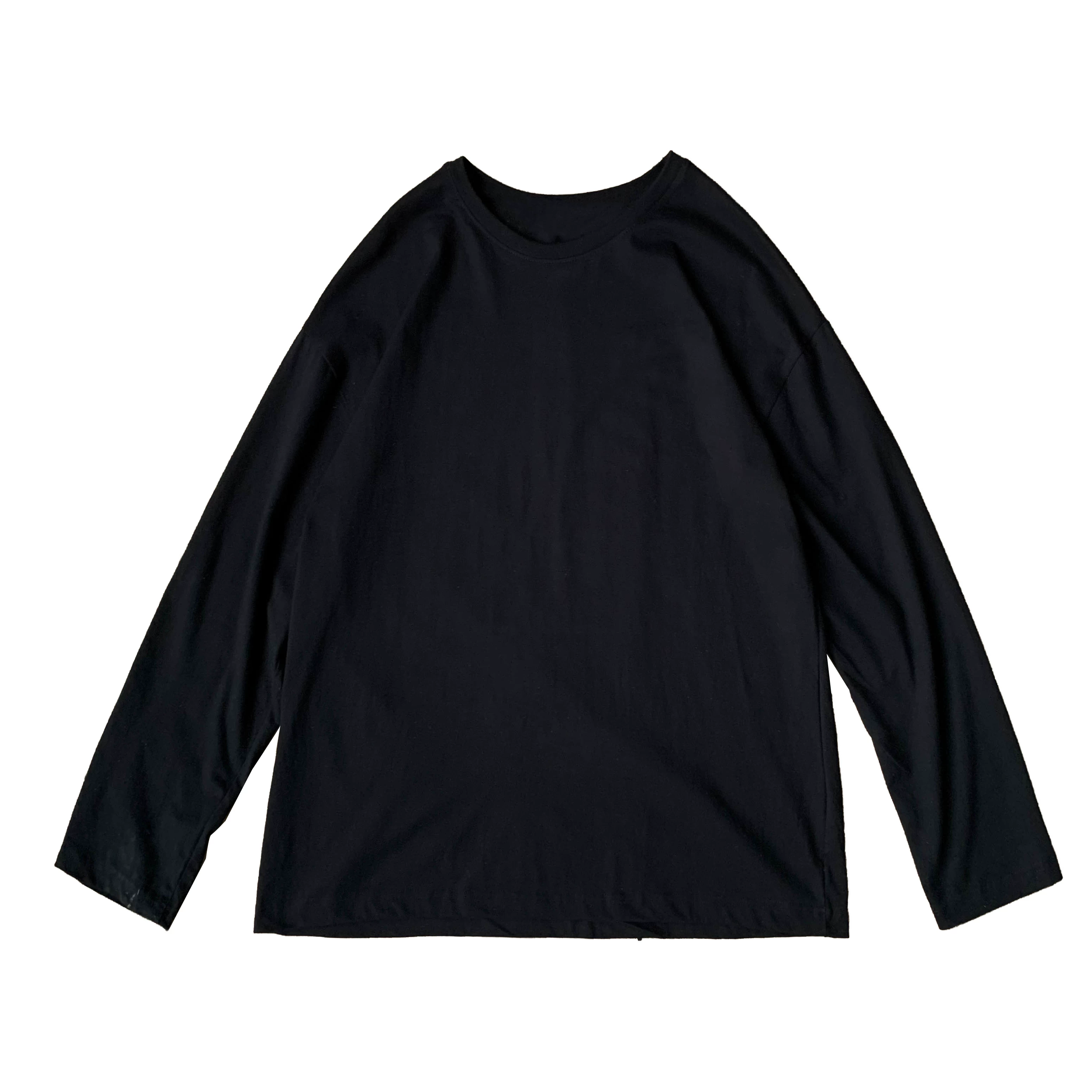 Áo thun dài tay phong cách xuân thu dành cho nam, áo thun trơn cổ tròn, áo kiểu học sinh Hàn Quốc dáng rộng hợp thời trang.