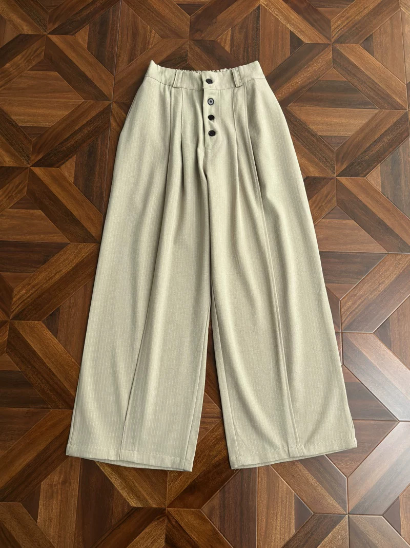 Quần tây ống rộng sọc kiểu Mỹ dành cho nam, dáng rộng mùa hè, lưng quần bán co giãn, quần thường ngày, thương hiệu thời thượng, thiết kế cài cúc, quần dài.