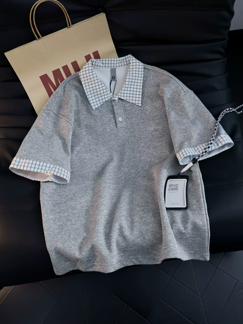 Áo Polo giả hai mảnh kẻ sọc phối màu cho nam, kiểu dáng rộng rãi mùa hè, áo thun ngắn tay, áo đôi phong cách Mỹ thời thượng.