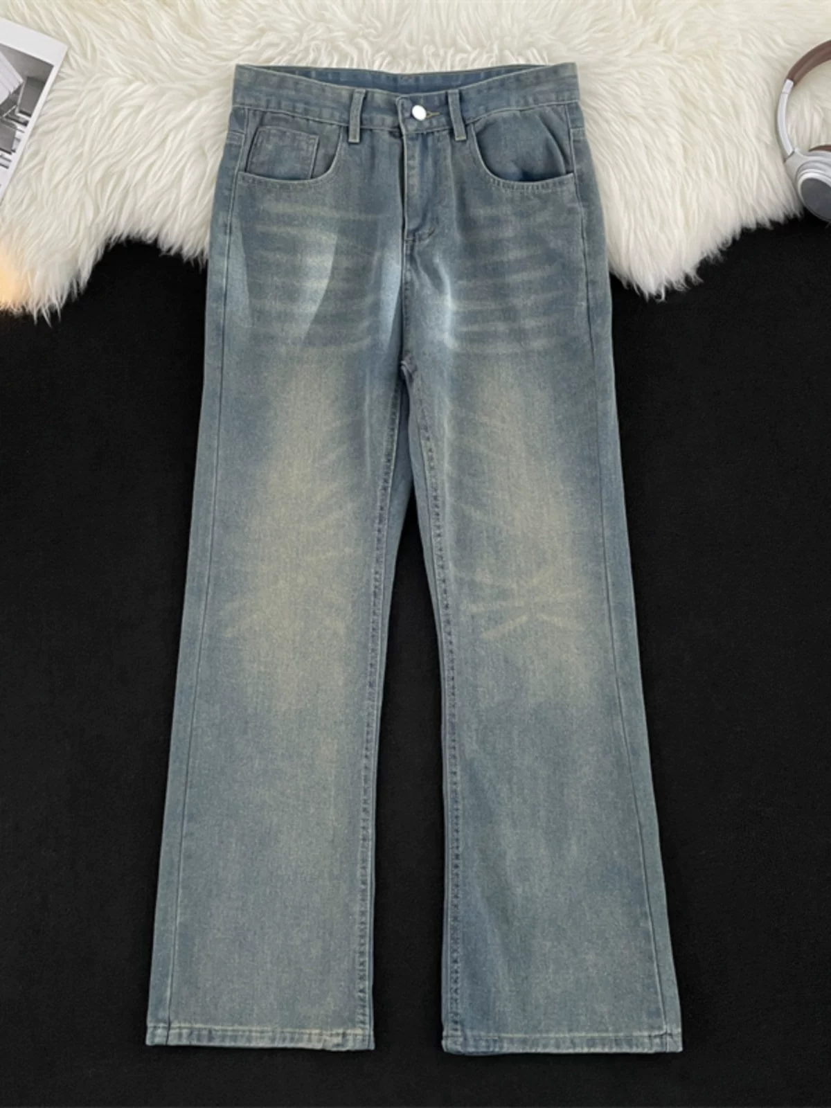 Quần jean nam kiểu dáng rách, phong cách retro Mỹ, quần casual mùa hè, kiểu dáng mỏng, thương hiệu thời thượng, dáng rộng, hơi loe.