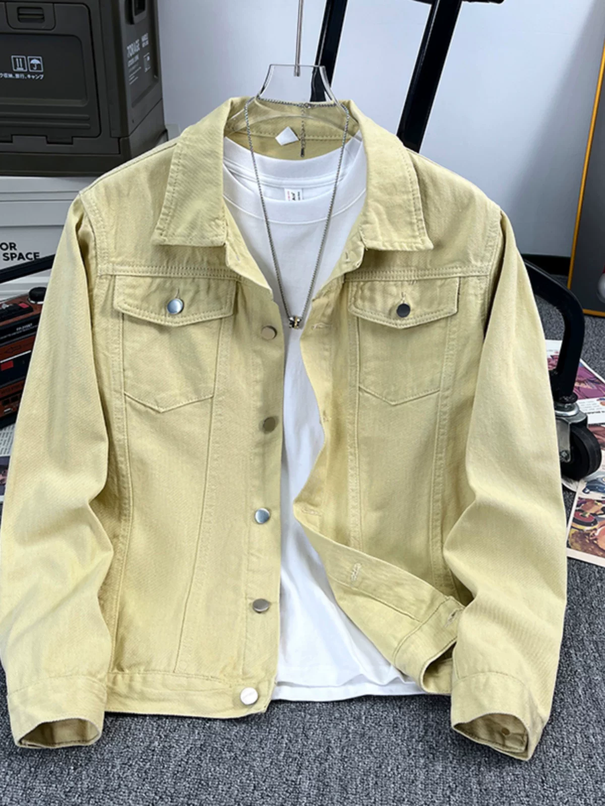 Áo khoác denim kiểu Mỹ dành cho nam, áo khoác kiểu workwear rộng rãi, hợp thời trang, áo khoác cặp đôi đa năng mùa xuân hè.