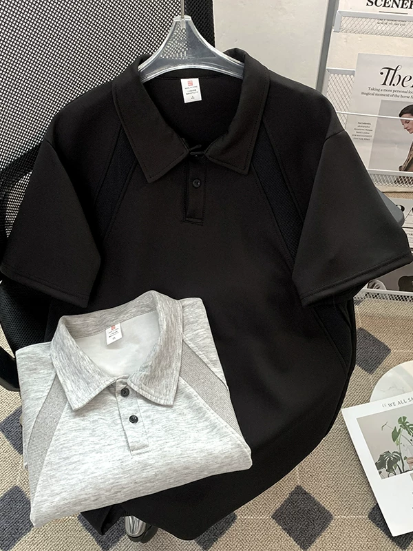 Áo polo kiểu Mỹ dành cho nam, áo thun ngắn tay kiểu Nhật Bản cá tính và thời trang, áo thun trơn màu hợp thời trang mùa hè, kiểu dáng cơ bản.