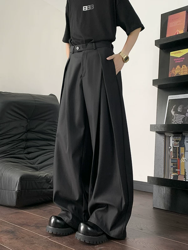 Quần xếp ly ba chiều cho nam và nữ, kiểu dáng mùa hè mới, quần tây dài chạm sàn kiểu Nhật, quần ống rộng cao cấp phong cách thường ngày.