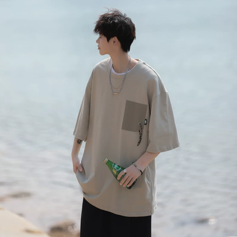 Áo thun ngắn tay chắp vá kiểu Nhật dành cho nam, phong cách mùa hè, dáng rộng đơn giản, áo kiểu giản dị hợp thời trang đa năng dành cho học sinh.