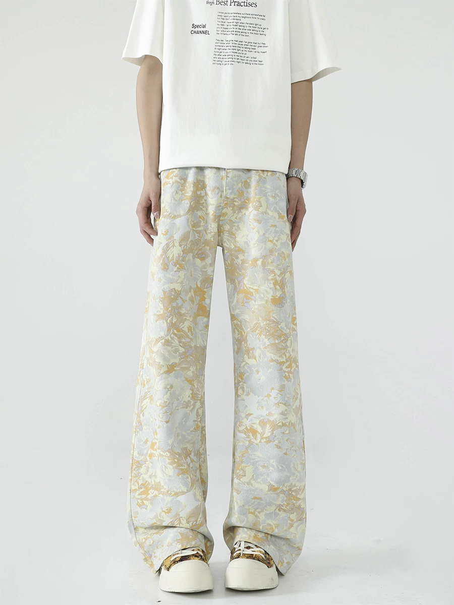 Quần jean họa tiết hoa nhuộm tie-dye dành cho nam và nữ, quần thiết kế độc đáo, quần ống đứng phong cách Mỹ thời thượng mùa xuân thu, quần loe thương hiệu thời trang.