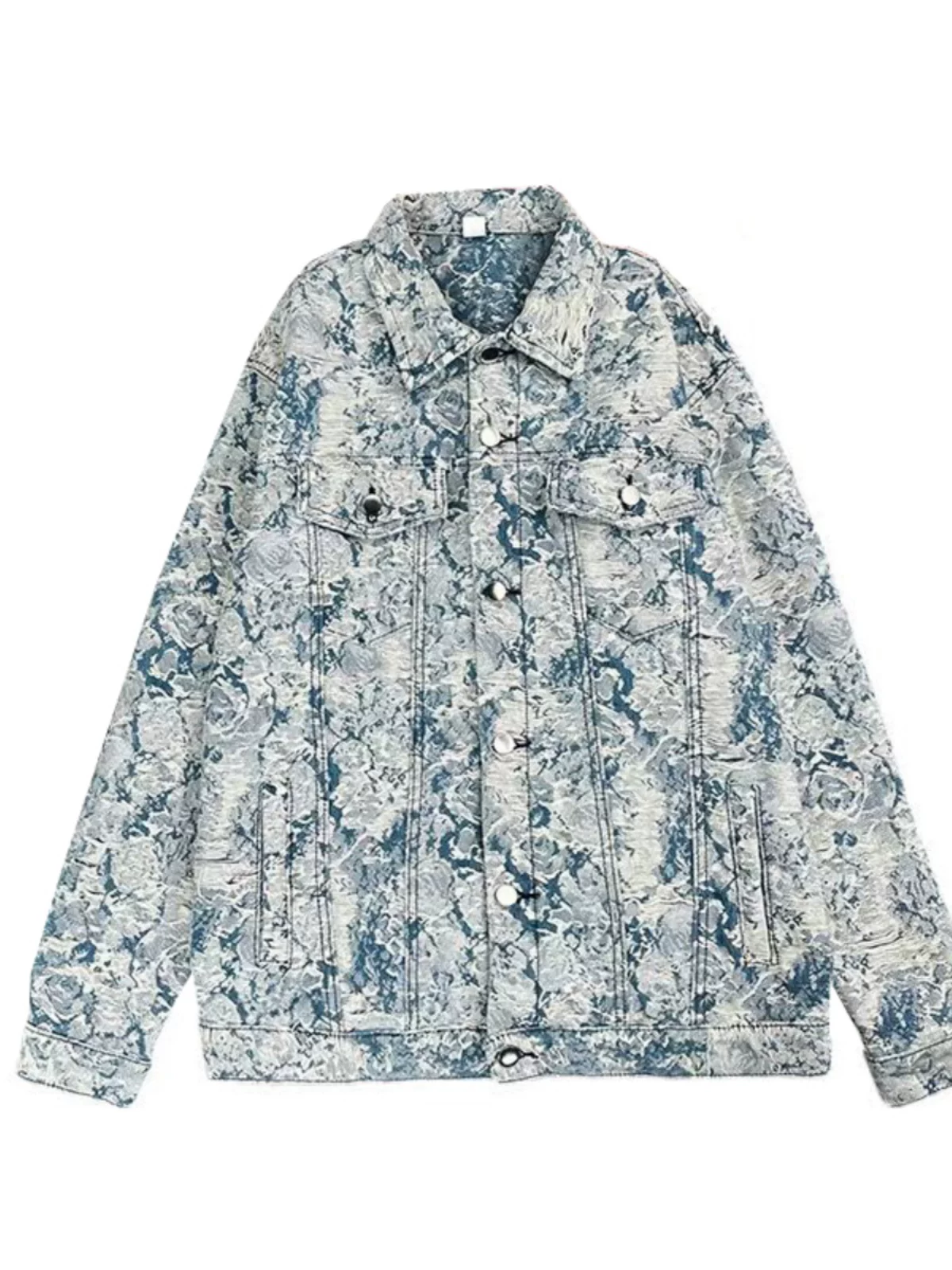 Áo khoác jacquard cao cấp dành cho nam, áo khoác denim kiểu Mỹ dáng gọn gàng, trang phục cặp đôi rộng rãi hợp thời trang mùa xuân thu.