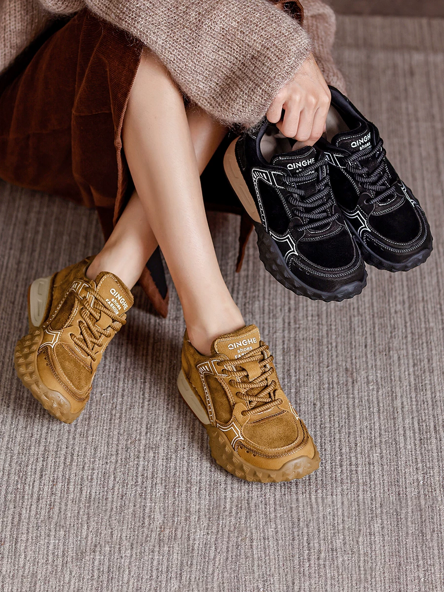 Giày tập luyện nữ da bò lớp đầu tiên kiểu retro Đức, giày Forrest Gump đế mềm, giày thể thao chạy bộ nhẹ nhàng mùa thu 2025 mới.