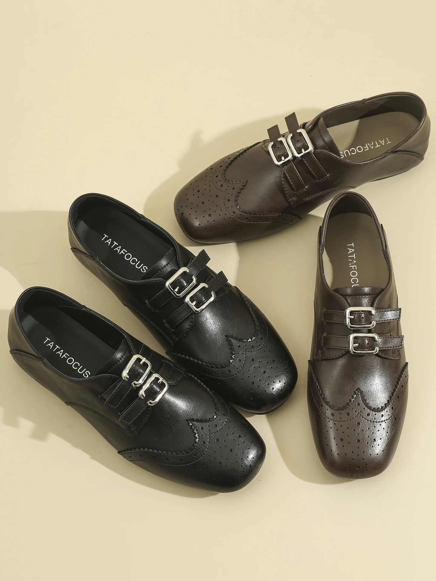 Giày da nữ kiểu Anh cổ điển, họa tiết chạm khắc, kiểu Brogue, giày lười đế bằng da thật, mẫu mới xuân 2026