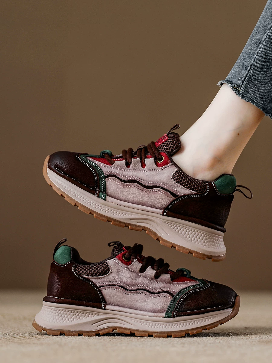 Giày bố nữ da bò lớp đầu nhiều màu sắc phong cách retro, giày Forrest Gump đế dày tăng chiều cao, giày thể thao thường ngày mới mùa thu 2025.