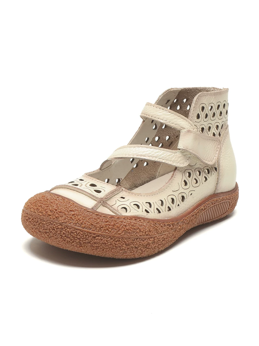 Giày sandal bít mũi khoét lỗ dành cho nữ, da thật, phong cách La Mã cổ điển, giày bốt cao cổ đục lỗ thoáng khí mới mùa hè 2026.