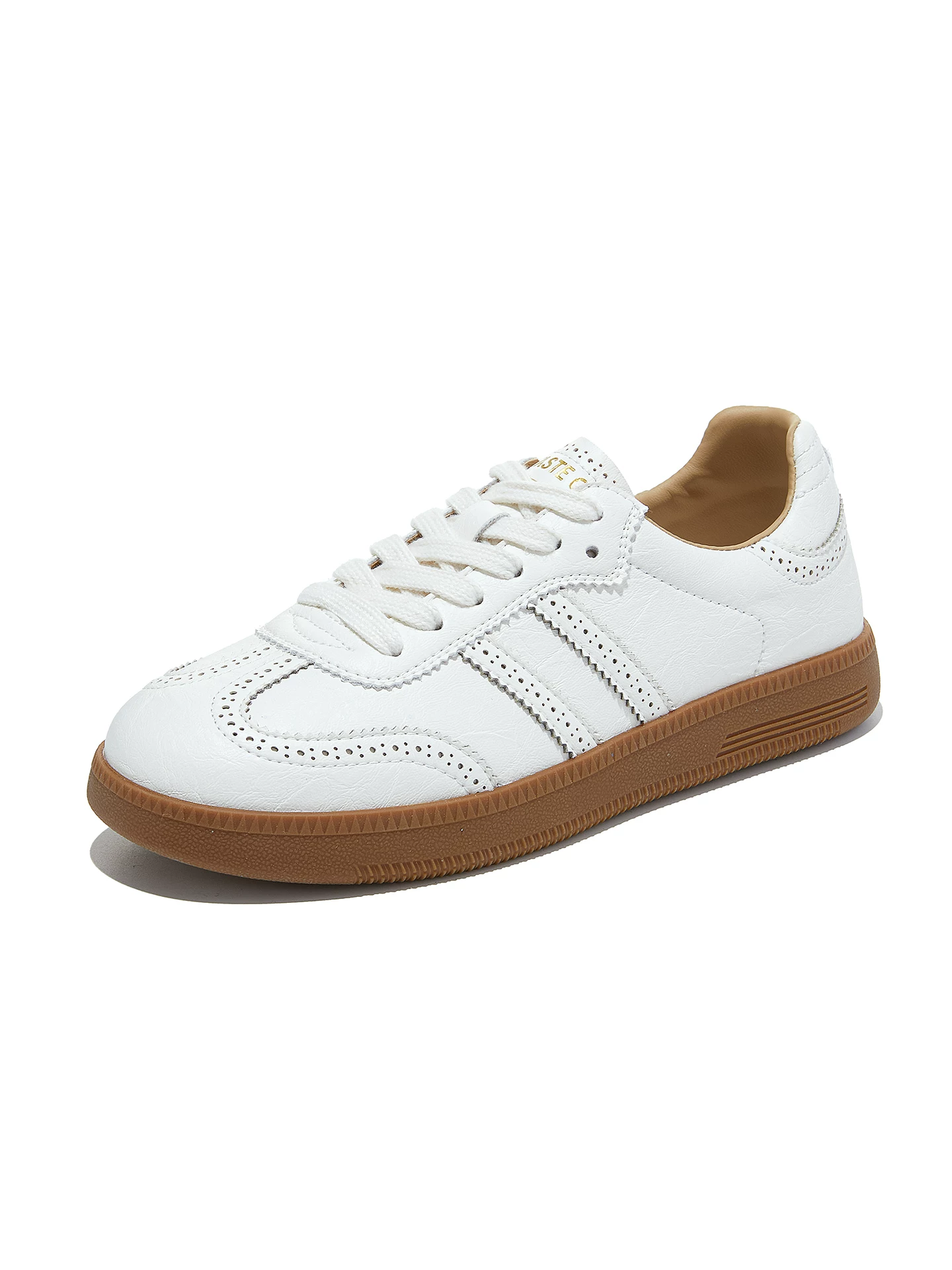 Giày tập luyện nữ kiểu brogue chạm khắc bạc, mẫu mới xuân 2026, giày thể thao da thật màu trắng đế dày, giày ván thể thao thường ngày.