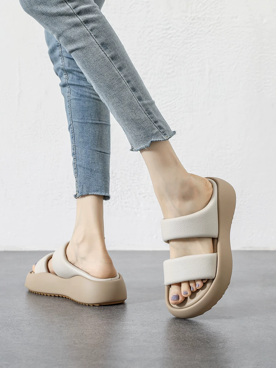Giày lười đế mềm bằng da thật dành cho nữ, dép sandal đế dày đi ngoài trời mùa hè, giày lười kiểu La Mã retro mới năm 2026.