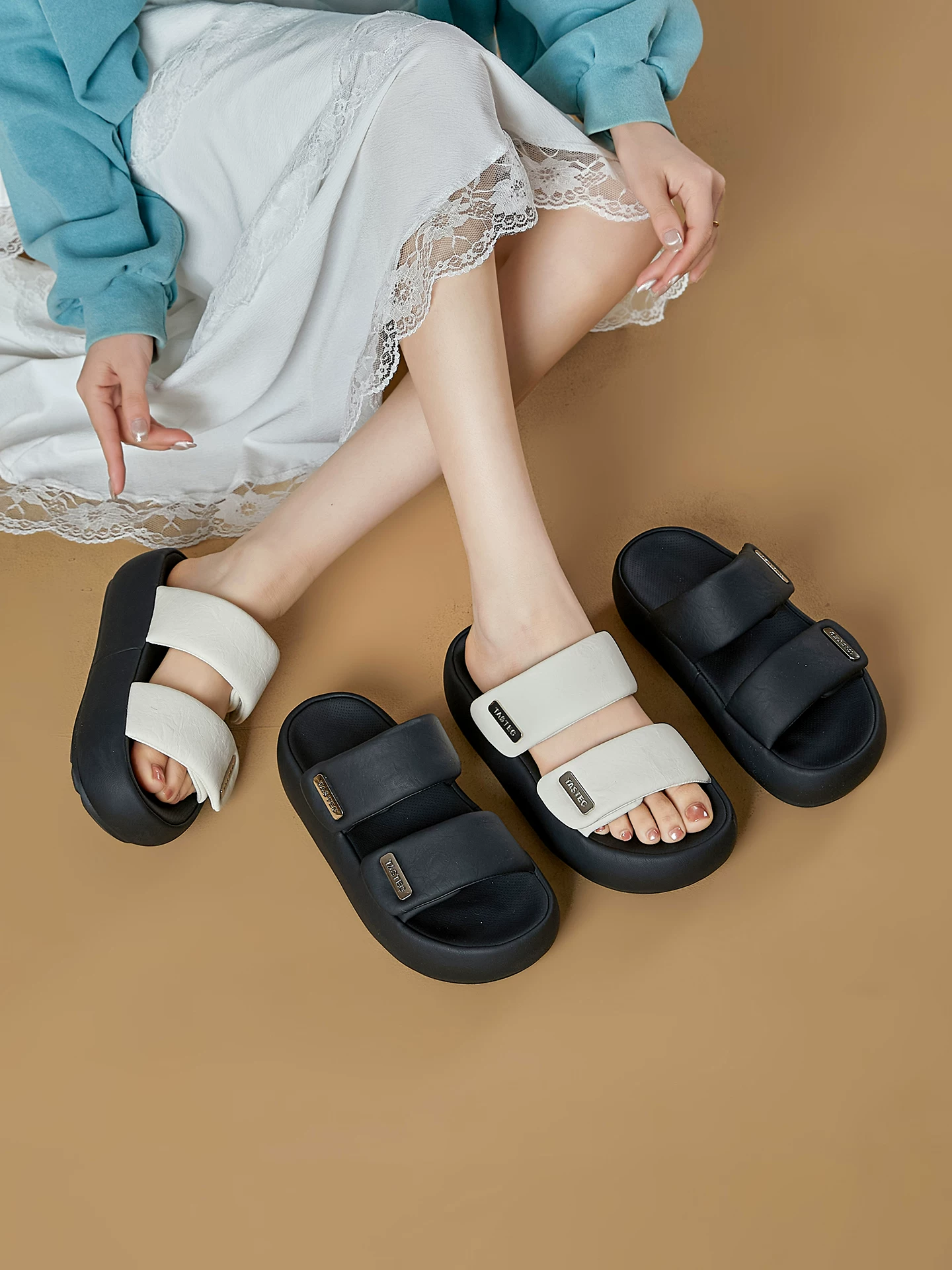Dép quai dán đế dày thời trang dành cho nữ, đi ngoài trời mùa hè, dép bánh mì siêu thoải mái, mẫu mới 2026, dép lê đi biển.