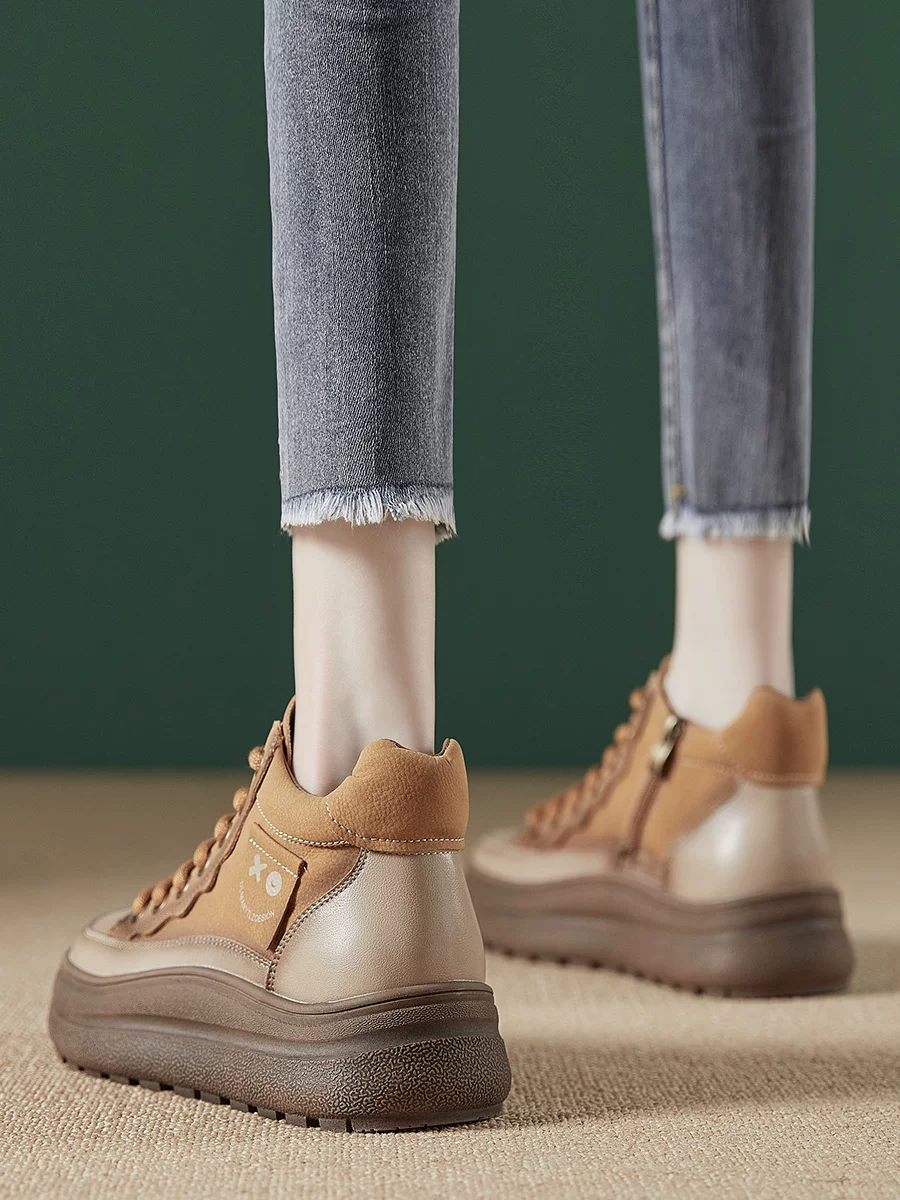 Giày cao cổ nữ, chất liệu da thật đế mềm, kiểu dáng thể thao năng động, boots ngắn mùa thu đông 2024, boots Martin ngắn da bò phong cách retro.