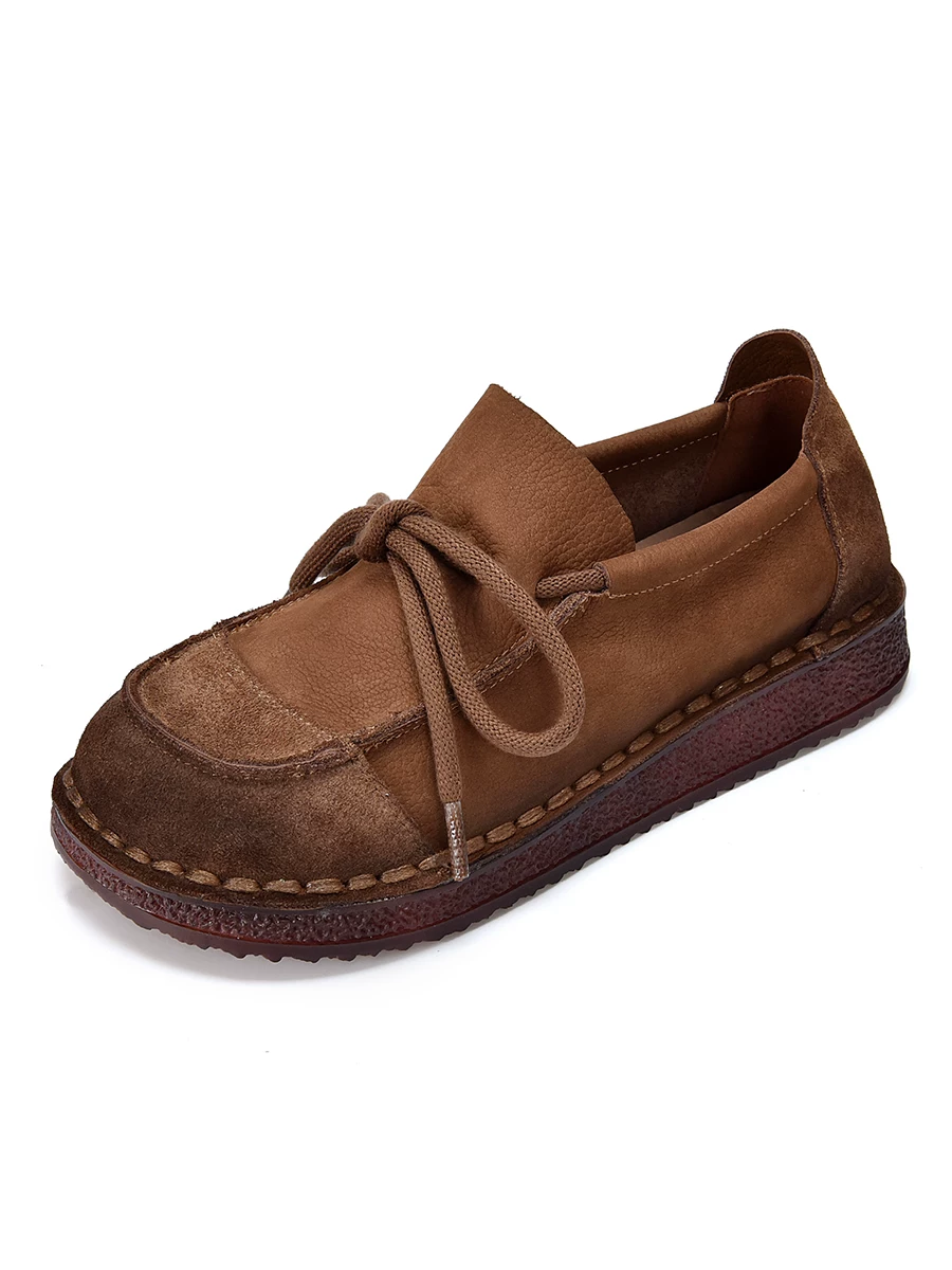 Giày lười da bò retro nữ đế cao su mềm, giày lười đi êm, mẫu mới thu 2025, giày moccasin lười.