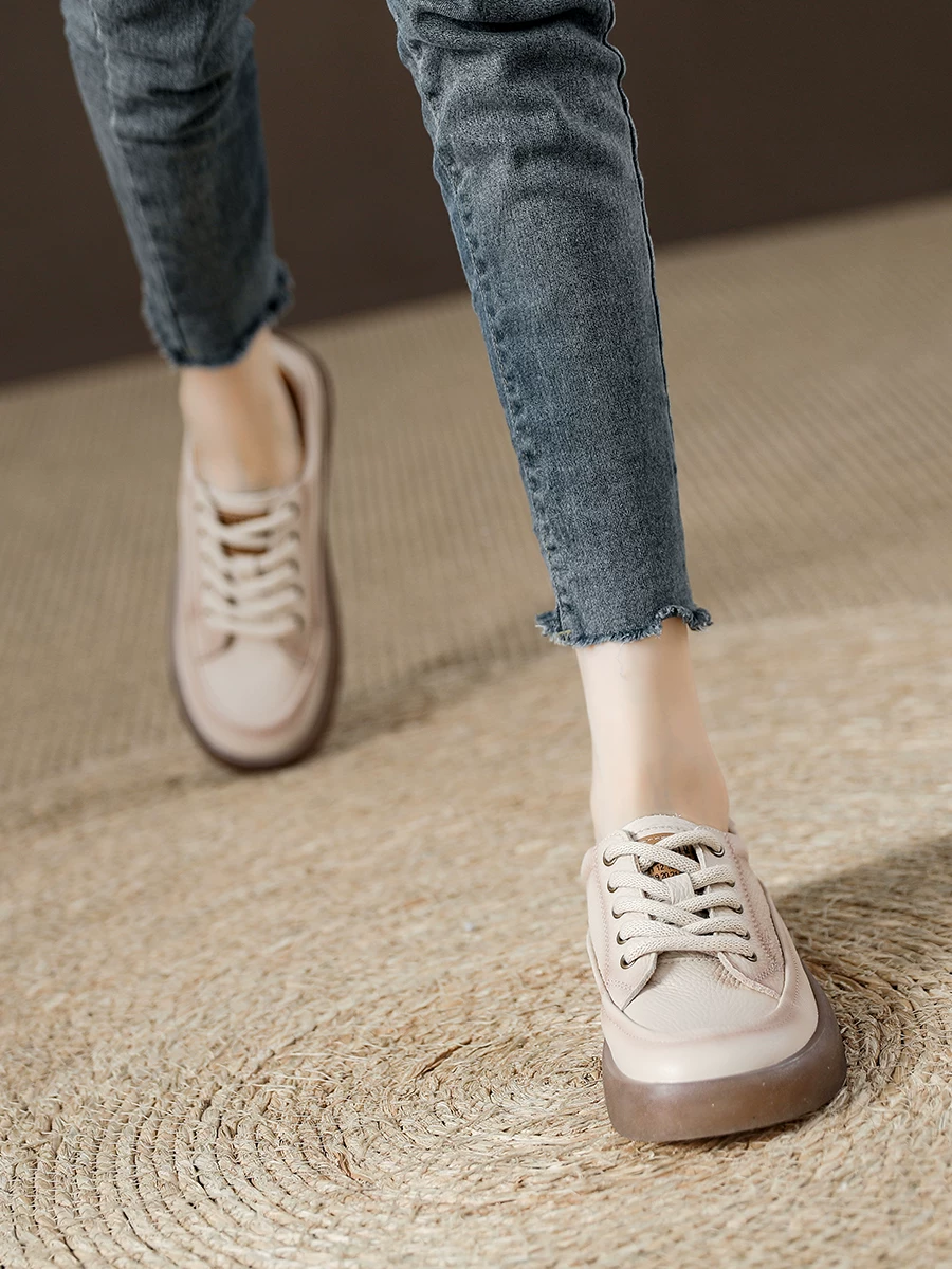 Giày thể thao nữ màu đỏ cổ điển, giày trắng da bò lớp đầu tiên, kiểu mới xuân 2026, giày thể thao đế mềm da thật.