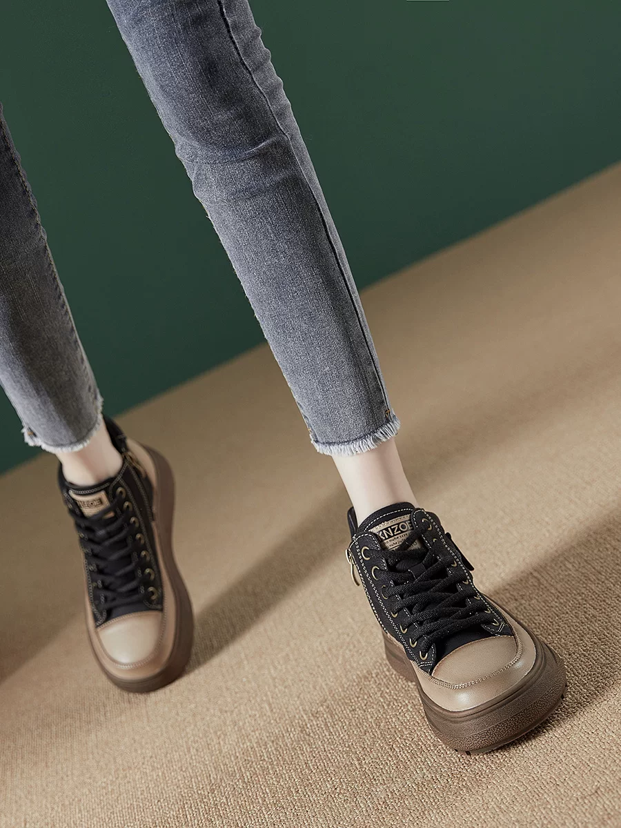 Giày cao cổ nữ, chất liệu da thật đế mềm, kiểu dáng thể thao năng động, boots ngắn mùa thu đông 2024, boots Martin ngắn da bò phong cách retro.