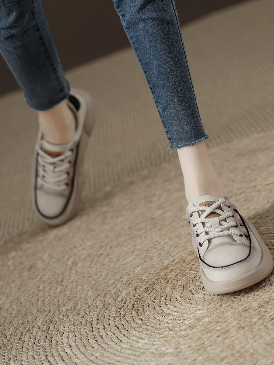 Giày sandal hở mũi khoét lỗ dành cho nữ, giày trắng retro da thật đế dày thoáng khí, giày thể thao đế mềm mùa hè 2026 dành cho nữ.