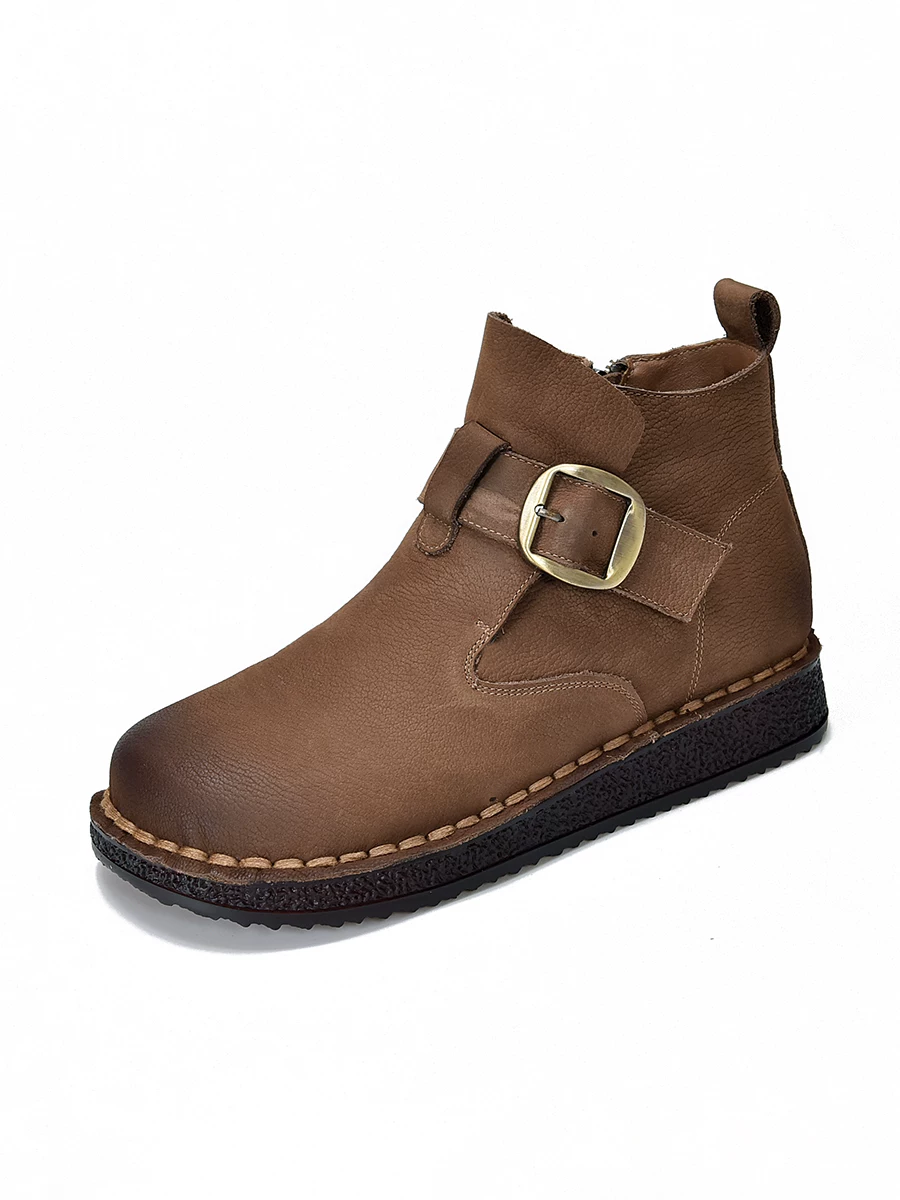 Giày bốt cổ ngắn Birkenstock cổ điển bằng da thật dành cho nữ, đế mềm, lót lông cừu, bốt cotton ấm áp, bốt Chelsea Martin mới mùa thu đông 2025.