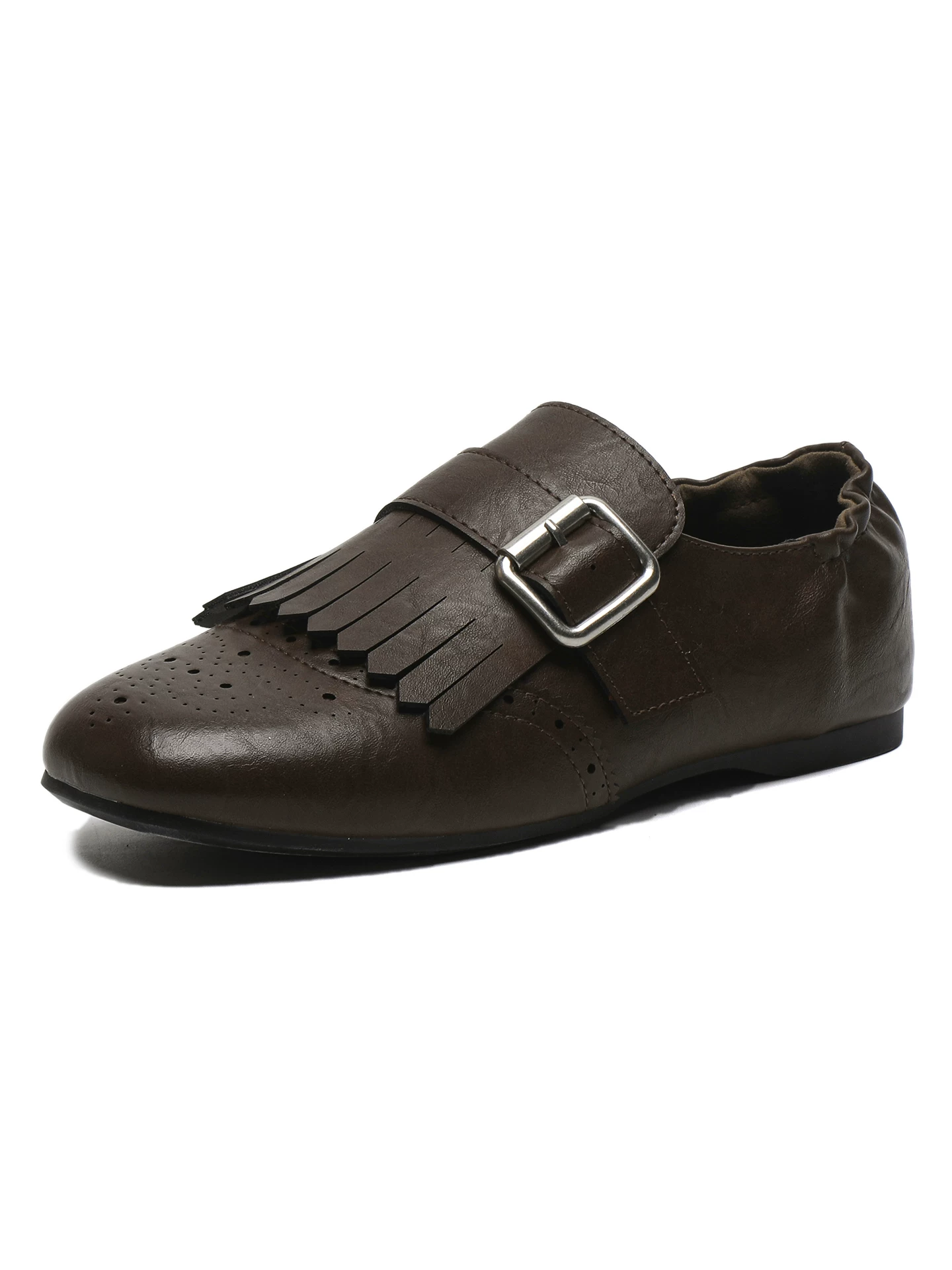 Giày lười tua rua màu nâu phong cách Anh dành cho nữ, kiểu retro, đế bằng, kiểu brogue, mới mùa xuân 2026