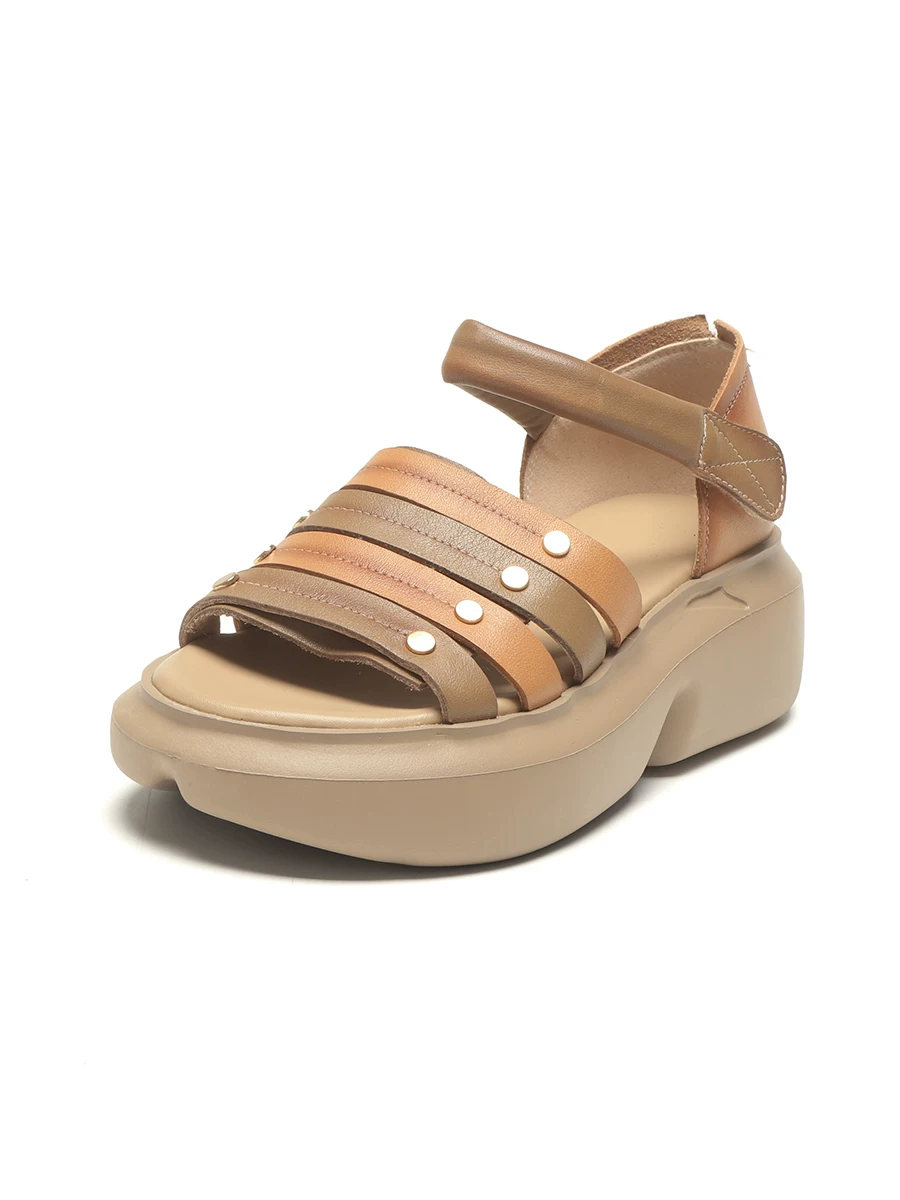 Giày sandal La Mã cổ điển bằng da bò dành cho nữ, giày đế dày tăng chiều cao, kiểu dáng mới mùa hè 2026, giày nữ da thật thoáng khí để đi ngoài trời.