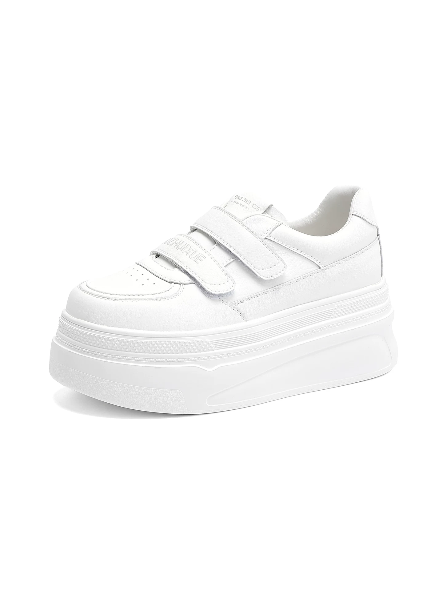 Giày thể thao đế dày tăng chiều cao màu trắng dành cho nữ có quai Velcro, giày thường ngày đa năng, giày thể thao giúp thon gọn vóc dáng.