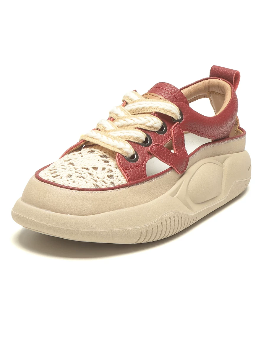 Giày sandal nữ đế dày, kiểu dáng thoáng khí màu trắng, giày thể thao da thật đục lỗ phong cách mới hè 2026.