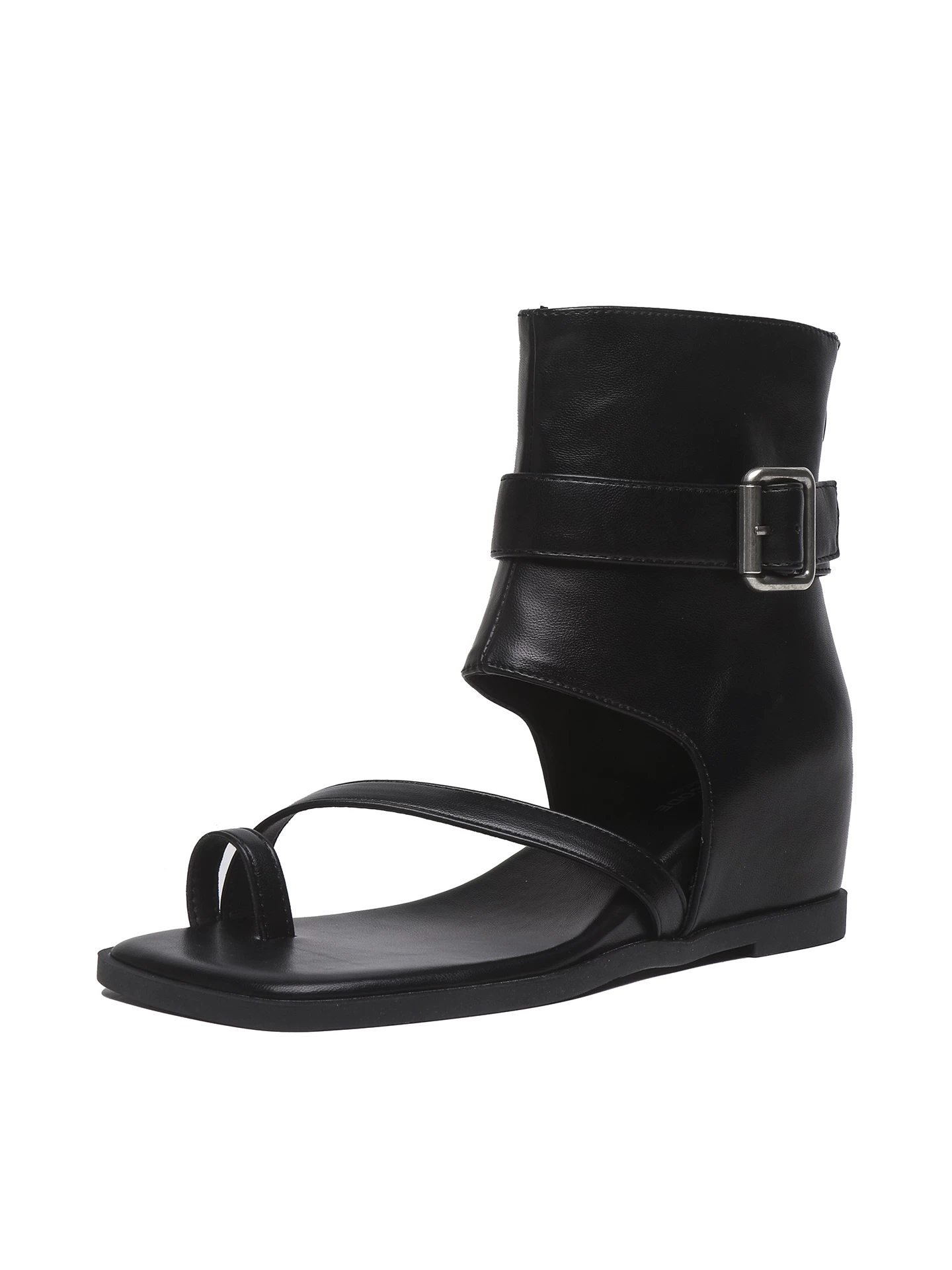 Giày sandal La Mã mũi vuông kiểu Pháp dành cho nữ, có đế tăng chiều cao ẩn và gót wedge, mẫu mới 2026, bốt ngắn hở mũi để đi mùa hè.