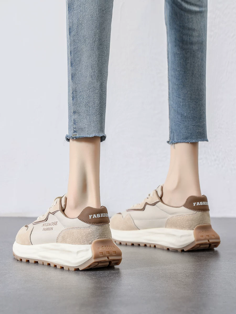 Giày thể thao nữ da thật, giày Forrest Gump đế dày phong cách retro, giày nữ mới mùa xuân 2026, giày chạy bộ nhẹ đế mềm, giày thường ngày.
