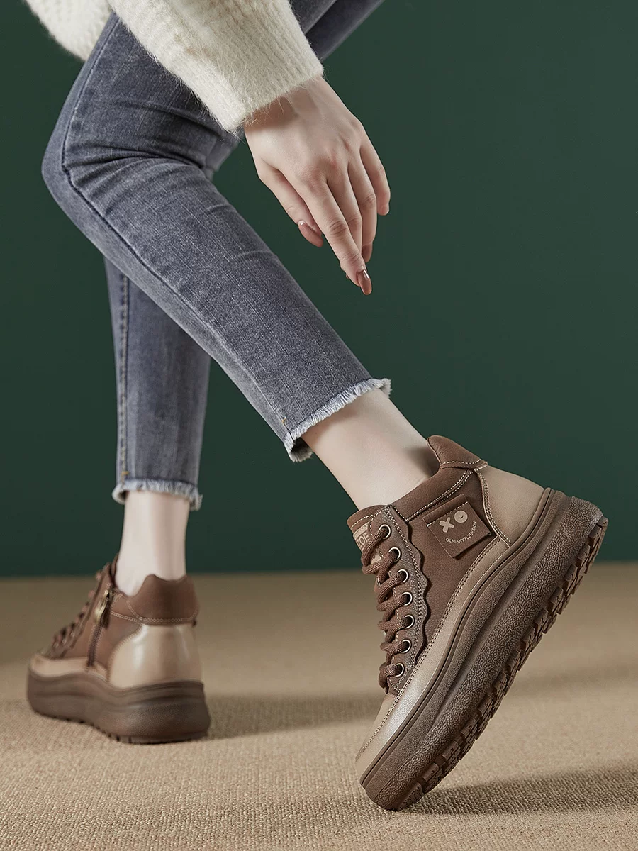 Giày cao cổ nữ, chất liệu da thật đế mềm, kiểu dáng thể thao năng động, boots ngắn mùa thu đông 2024, boots Martin ngắn da bò phong cách retro.