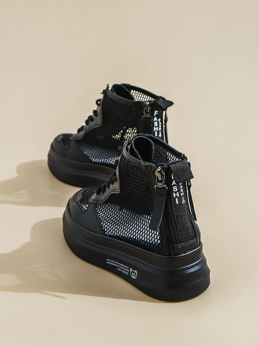 Giày sandal nữ đế dày tăng chiều cao, thoáng khí, kiểu cao cổ, mùa hè 2026, kiểu boot ngắn mỏng, thể thao, thời trang, chất liệu lưới