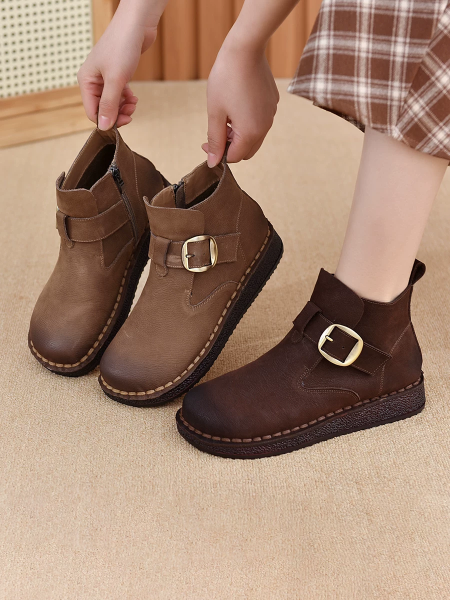 Giày bốt cổ ngắn Birkenstock cổ điển bằng da thật dành cho nữ, đế mềm, lót lông cừu, bốt cotton ấm áp, bốt Chelsea Martin mới mùa thu đông 2025.
