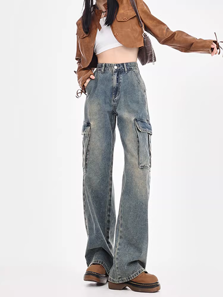 Quần jeans kiểu Mỹ dáng rộng La Chapelle dành cho nữ, mẫu mới hè 2025, cạp cao, dáng suông, chất liệu mềm mại