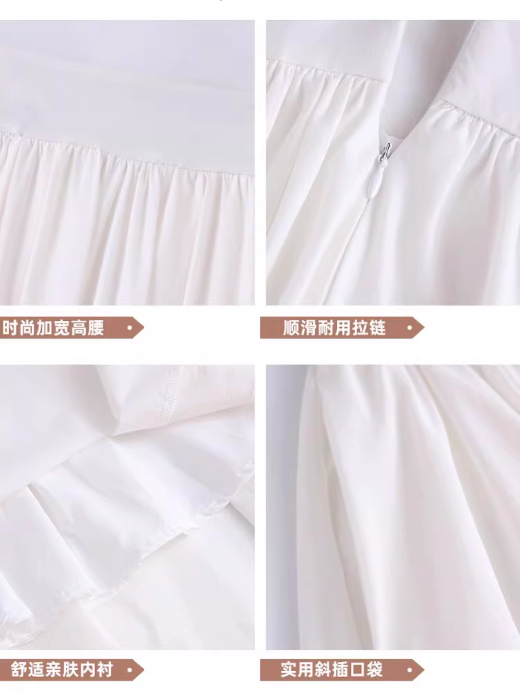 Váy trắng La Chapelle dành cho nữ, kiểu mới hè 2025, cạp cao, dáng xòe, váy midi dáng A nhỏ nhắn.