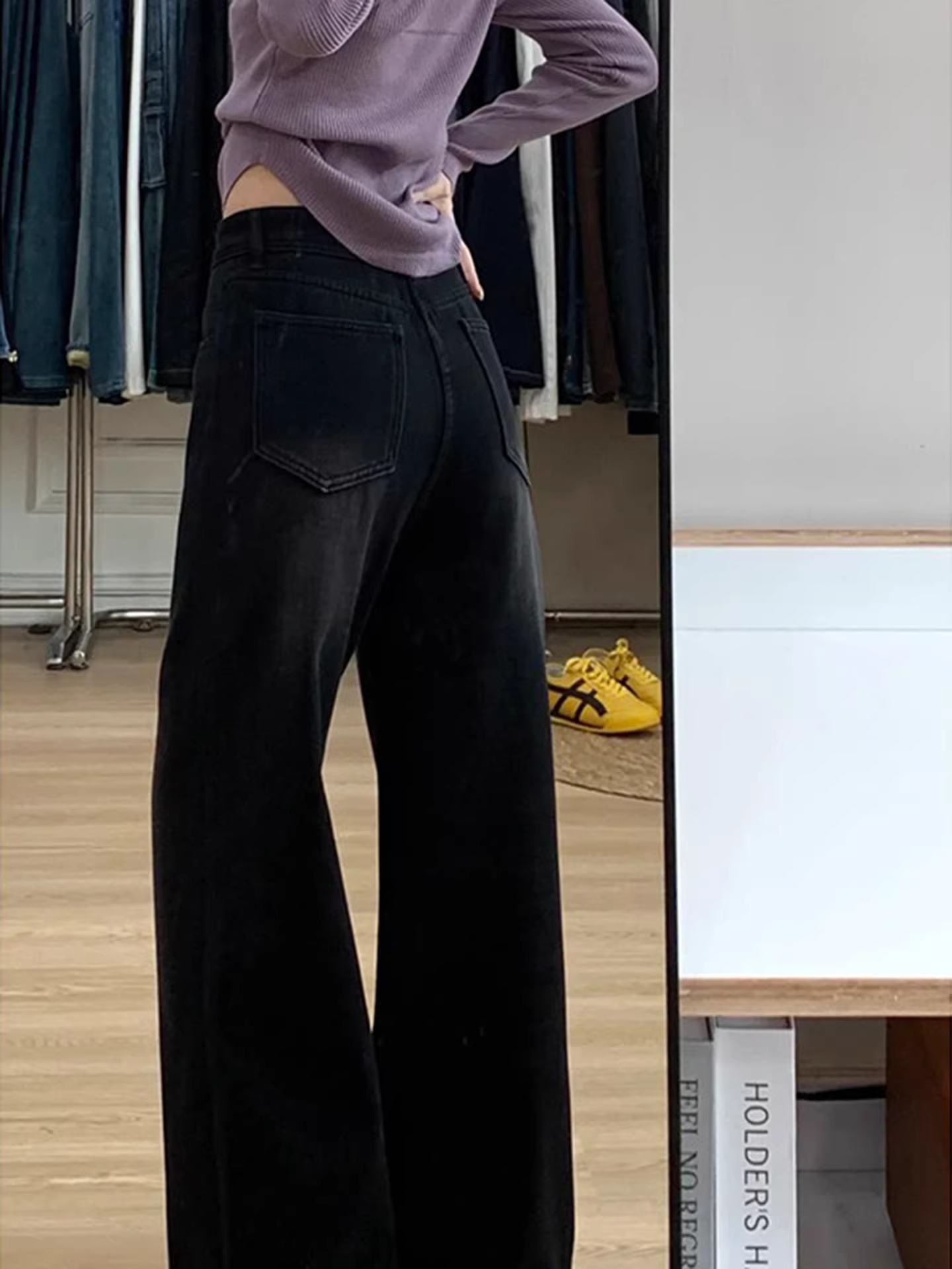 Quần jeans đen dáng rộng La Chapelle dành cho nữ, mùa thu đông 2025, kiểu dáng mới, cạp cao, rộng rãi, dáng thẳng.