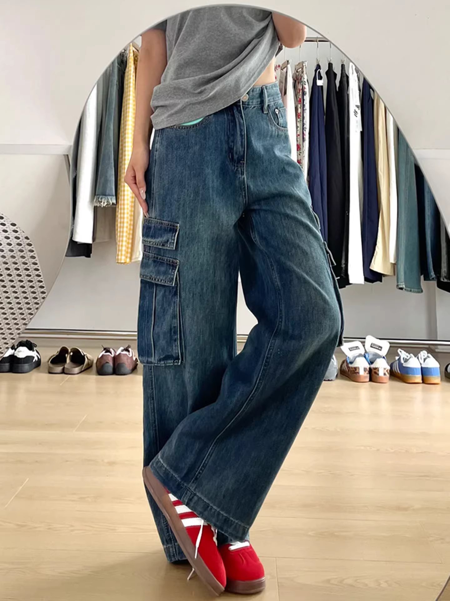 Quần jeans công sở dáng rộng La Chapelle retro petite dành cho nữ, mẫu mới thu đông 2025, cạp cao, ống thẳng