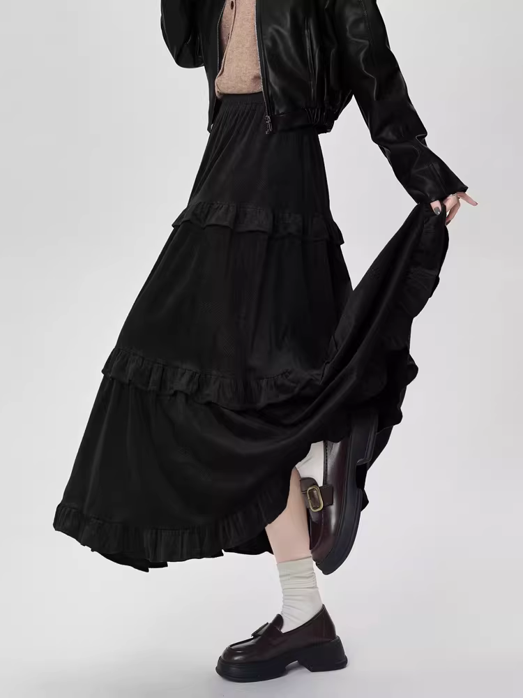 Váy bánh bèo La Chapelle dành cho nữ, mẫu mới thu đông 2025, cạp cao, xếp ly, dáng xòe dài trung bình