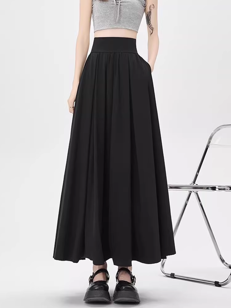 Váy trắng La Chapelle dành cho nữ, kiểu mới hè 2025, cạp cao, dáng xòe, váy midi dáng A nhỏ nhắn.