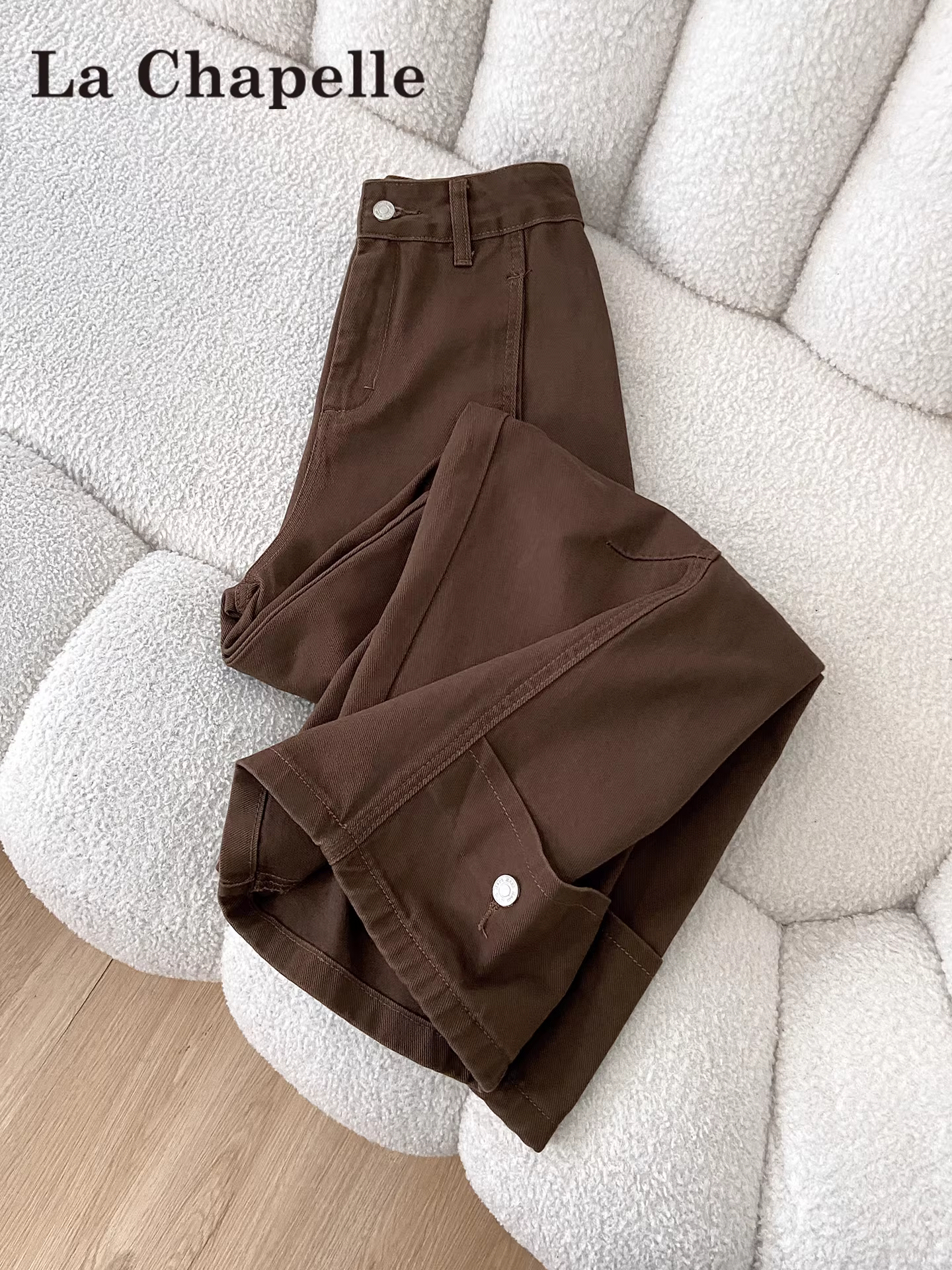 Quần jeans ống rộng kiểu Mỹ La Chapelle màu nâu dành cho nữ, mẫu mới thu đông 2025, cạp cao, dáng rộng, chất liệu mềm mại, ống thẳng