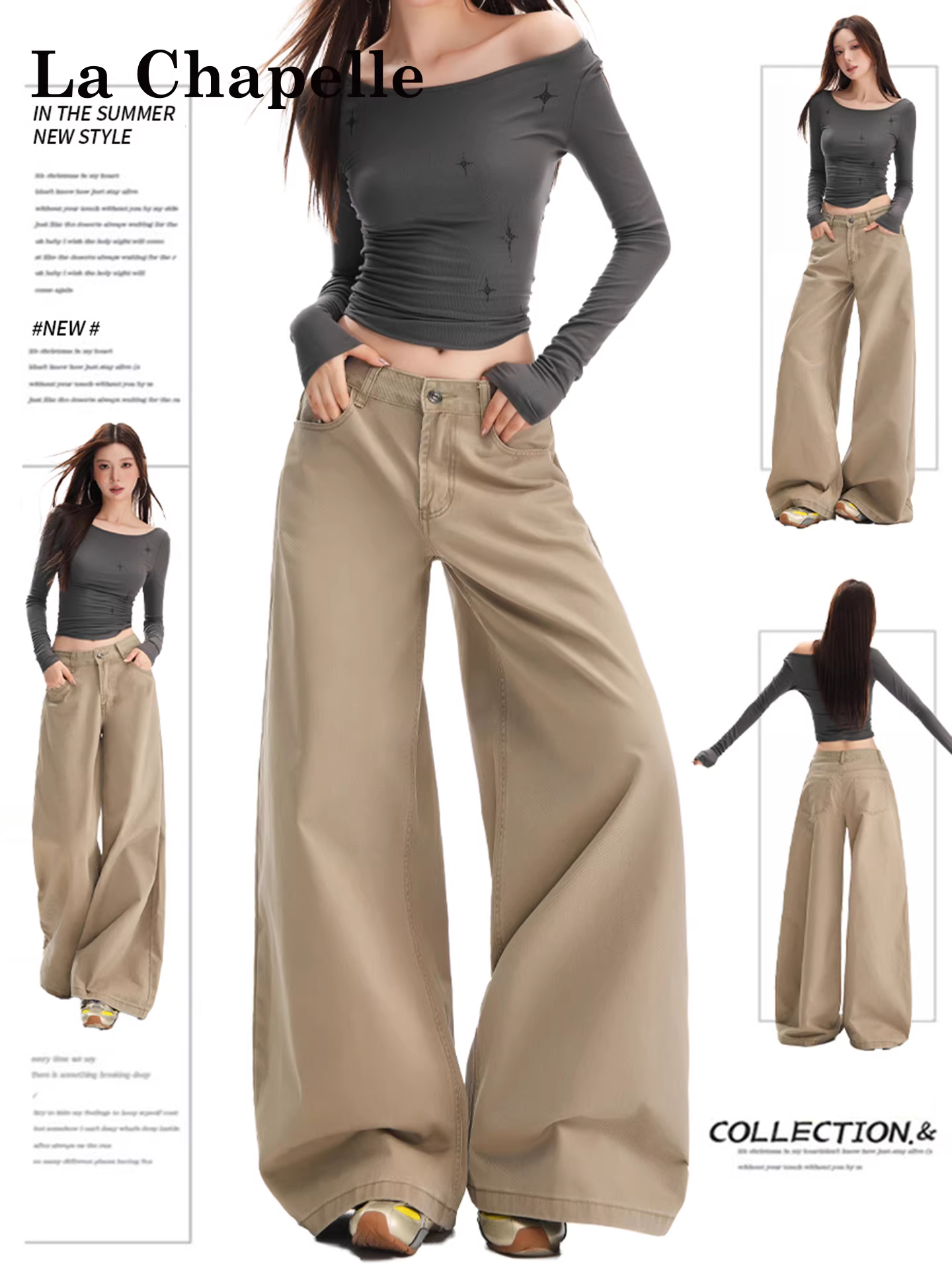 Quần jeans ống rộng lót lông cừu dày dặn La Chapelle dành cho nữ, mẫu mới thu đông 2025, cạp cao, dáng thẳng, chất liệu mềm mại