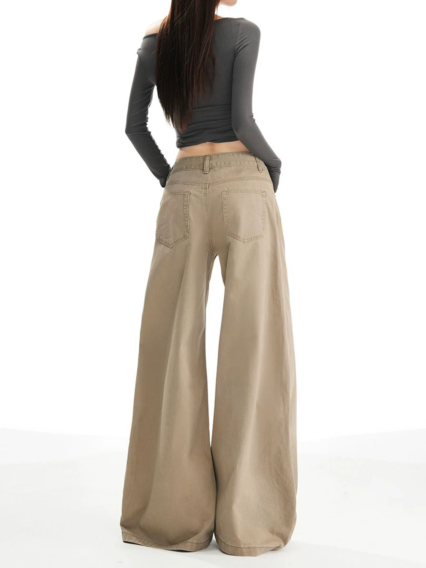 Quần jeans ống rộng lót lông cừu dày dặn La Chapelle dành cho nữ, mẫu mới thu đông 2025, cạp cao, dáng rộng, ống thẳng