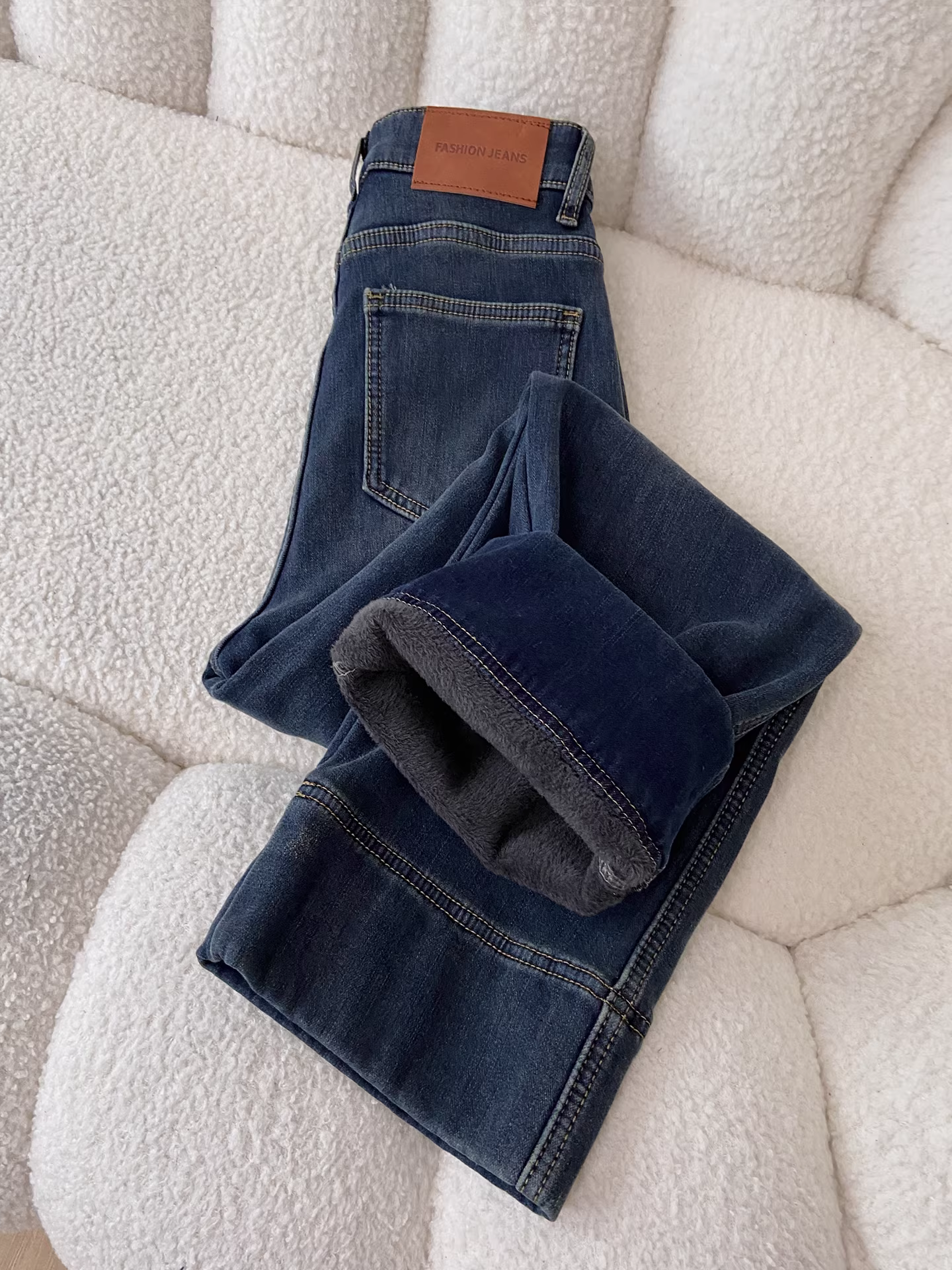 Quần jeans ống rộng lót lông phong cách Mỹ La Chapelle dành cho nữ, kiểu dáng mới thu đông 2025, quần lửng thẳng